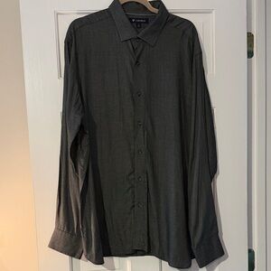 Cremieux Men’s Button-Front Shirt XL Gray Textured Rayon Short Sleeve